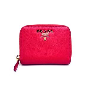Authentic PRADA Pink Saffiano Leather  Compact Zip Wallet